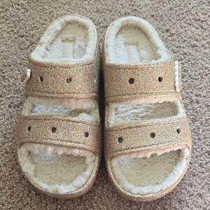 NWOT Golden Croc Slides